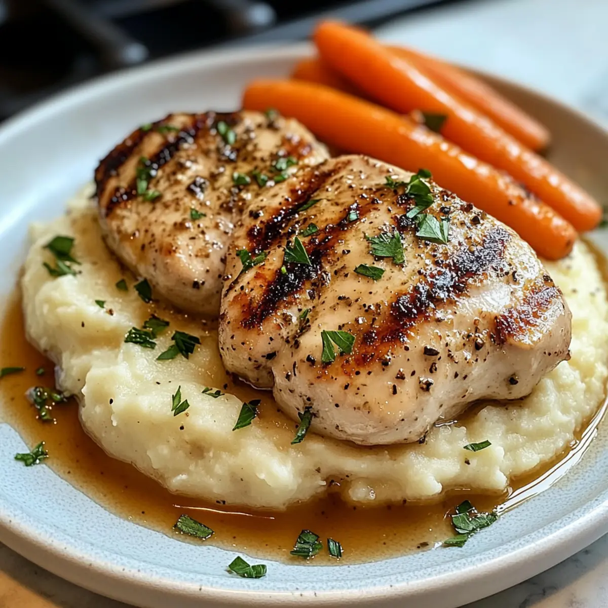 Creamy Herb Chicken with Mashed Potatoes & Glazed Carrots